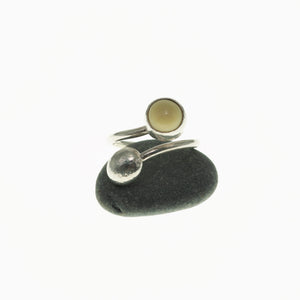 Milk Sea Glass and Pebble Adjustable Ring