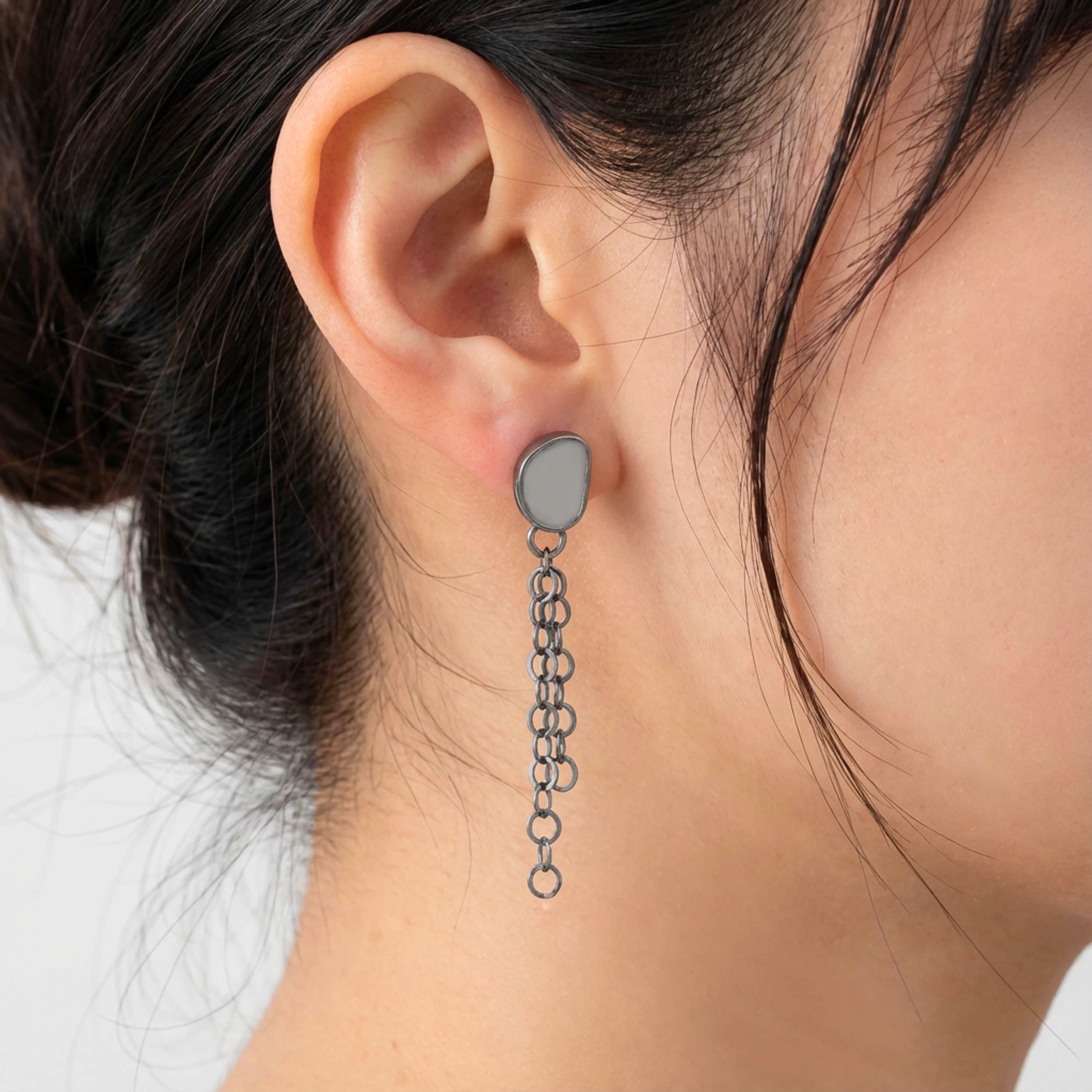 Pebble Chain Drop Earrings - Grey Milk Sea Glass