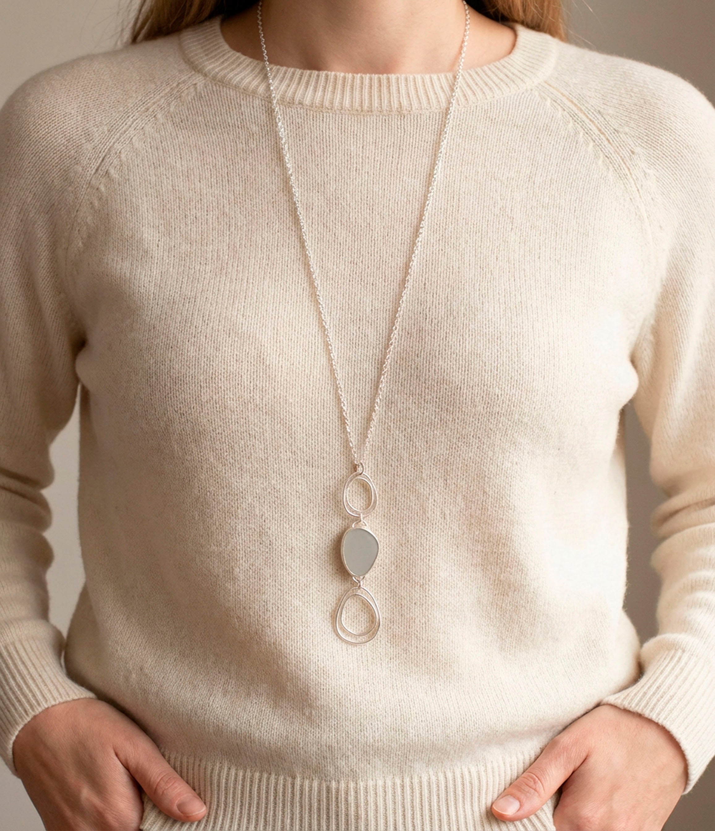 Sky Collection - Reversible One Colour Milk Sea Glass Pendant