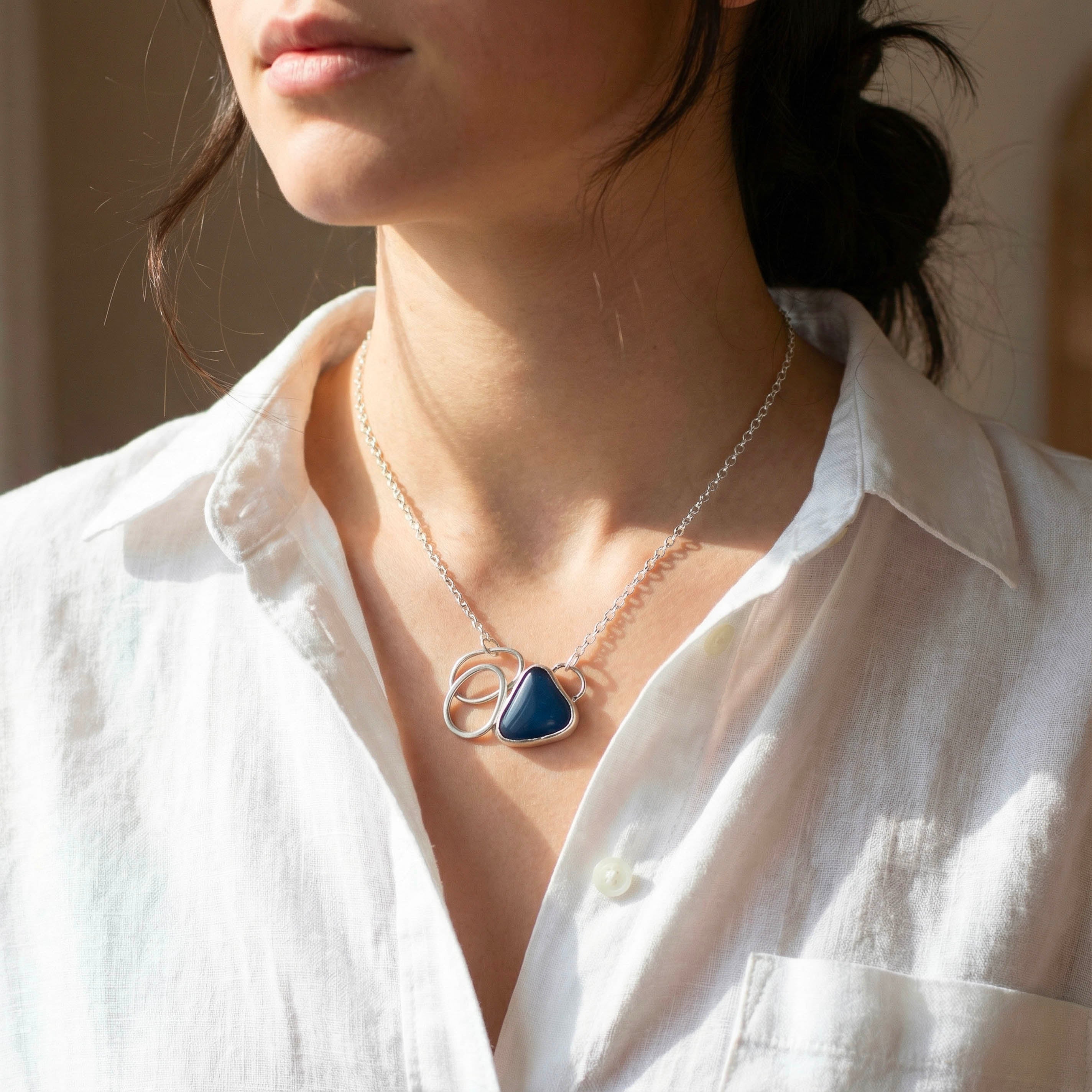 One of a Kind - Marine Blue Multi Pebble Necklace