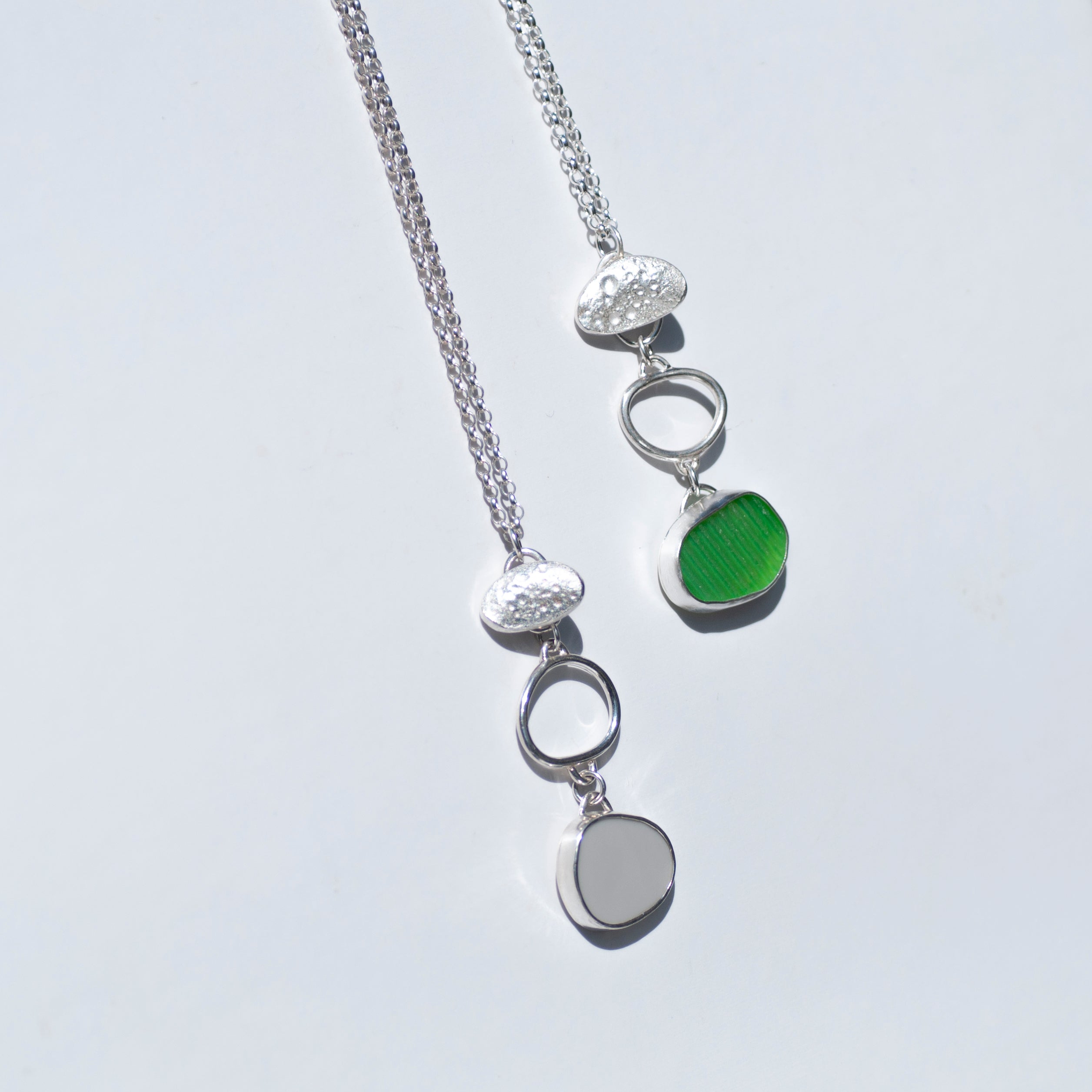 Pebble Collection Trio necklace - Lime Green Milk Sea Glass