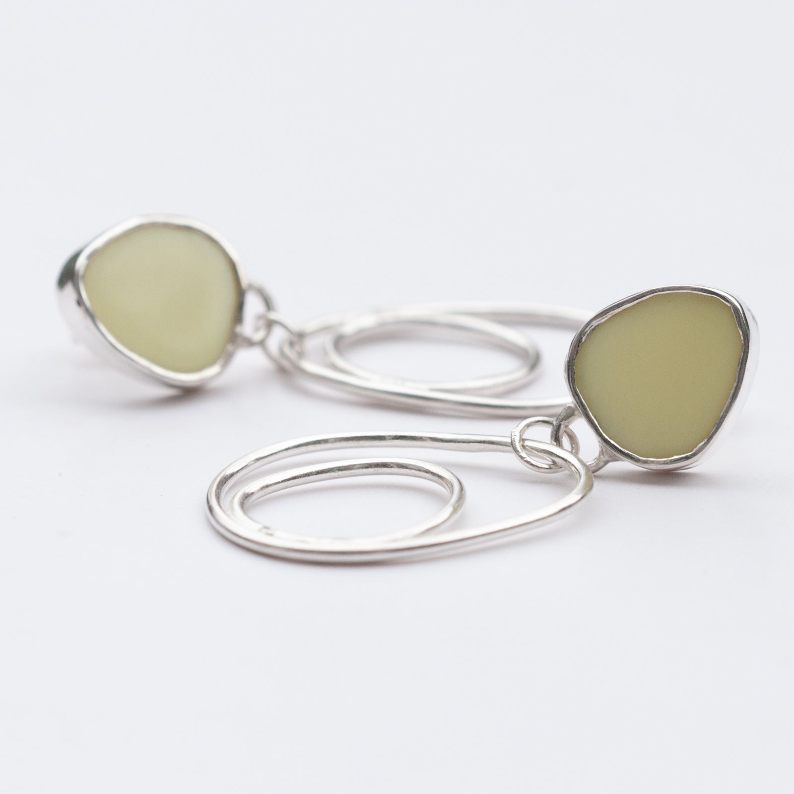 Sky Collection - Milk Sea Glass Double Link Earrings