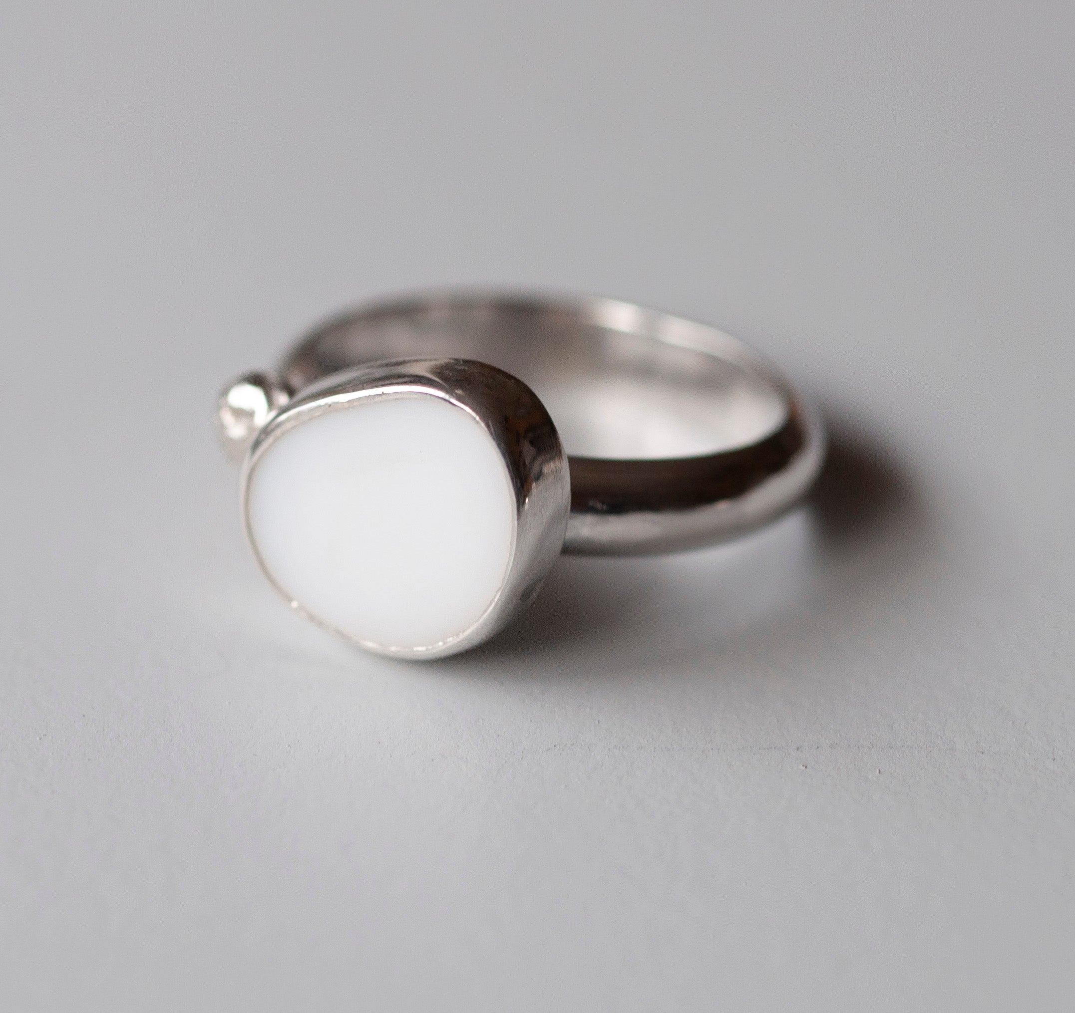 Pebble & Silver Ball Milk Sea Glass Ring